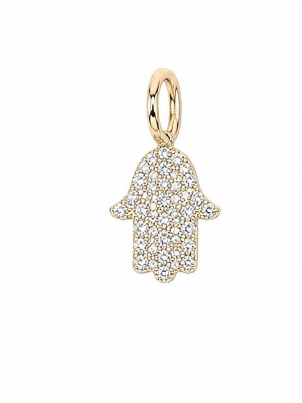 Solid 14K Yellow Gold Diamond Mini Hamsa Pendant Charm 7x12mm